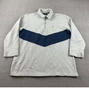Y2K Guess USA Quarter Zip Sweatshirt Men L Gray Navy Chevron Stripe Collar Rugby